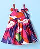 Babyhug Cotton Woven Sleeveless Dress With Leaf Print & Bow Applique - Multicolor