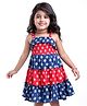 Babyhug Cotton Woven Sleeveless Dress With Floral Print & Smocked Yoke - Navy Blue & Red