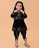 Titrit Velvet Full Sleeves Sequins Embellished Kurta & Dhoti Set - Black