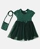 Nauti Nati Cap Sleeves Sequins Embellished & Bow Applique Detailed Dress With Sling Bag - Green
