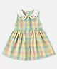Nauti Nati Cotton Sleeveless Floral Embroidered Checked Dress - Green