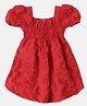 Nauti Nati Half Puffed Sleeves Solid Smocked Dress - Red