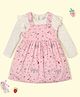 Nauti Nati Cotton Animals Printed Pinafore Dress With Full Sleeves Polka Dots Designed Top - Pink