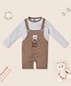 Nauti Nati Cotton Teddy Bear Patch Detailed Dungaree With Full Sleeves Solid Tee - Brown