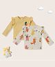 Nauti Nati 100% Cotton Pack Of 2 Full Sleeves Animals Printed Tops - Yellow & White