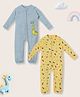 Nauti Nati Cotton Knit Pack of 2 Full Sleeves Dinosaur & Typography Printed Sleep Suits - Blue