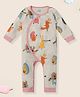 Nauti Nati Cotton Knit Three Fourth Sleeves Animals Printed Sleepsuit - White