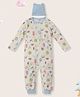 Nauti Nati 100% Cotton Full Sleeves Abstract Printed Romper With Beanie Set - White