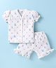 CUCUMBER Sinker Knit Half Sleeves Shorts Night Suit With Elephant Print - Cream
