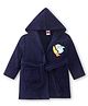 Babyhug Velour Knit Full Sleeves Bath Robe With Shark Embroidery - Navy Blue
