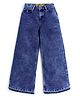 Knit N Knot Denim Mild Washed Wide Leg High Waist Jeans - Navy Blue