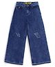 Knit N Knot Denim Distressed Wide Leg High Waist Jeans - Navy Blue