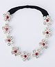 CHOKO Stone Embellished Floral Applique Detailed Headband - Off White Clear & Orange