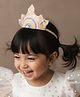 CHOKO Birthday Theme Crown & Rainbow Applique Detailed Glittered & Stones Embellished Hair Band - Peach Multi Colour & Pink