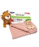 NESTA TOYS - Newborn Gift Set - Knitted Cotton Blanket, Lion Plush Toy, Elephant & Car Teether - 4 Pcs Set