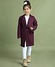Mini & Ming Fleece Full Sleeves Solid Long Coat With Belt - Burgundy