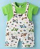 WOW Clothes Interlock Knit Dungaree & Half Sleeves T-Shirt With Scooter Print - White & Green