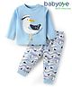 Babyoye Eco Conscious 100% Cotton Knit Full Sleeves Night Suit with Birds Print - Light Blue