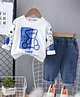 Googo Gaaga Cotton Full Sleeves Teddy Printed Sweatshirt & Joggers Set - White
