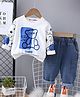 Googo Gaaga Cotton Full Sleeves Teddy Printed Sweatshirt & Joggers Set - White