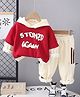 Googo Gaaga Cotton Knit Full Sleeve Light Winter Stoned Again Text Printed Hooded Sweatshirt With Joggers Set - Red