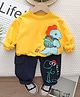 Googo Gaaga Cotton Knit Full Sleeves Light Winter Dinosaur Printed Sweatshirt With Joggers Set - Yellow