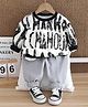 Googo Gaaga Cotton Knit Full Sleeve Light Winter All Over Text Printed Sweatshirt With Joggers Set - Cream
