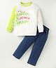 Googo Gaaga Cotton Full Sleeves Dinosaur Printed & Applique Detailed Sweatshirt Joggers Set - Cream