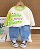 Googo Gaaga Cotton Full Sleeves Dinosaur Printed & Applique Detailed Sweatshirt Joggers Set - Cream
