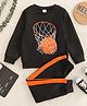 Googo Gaaga Cotton Knit Full Sleeve Light Winter Basketball Printed Sweatshirt With Joggers Set - Black