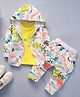 Googo Gaaga Cotton Full Sleeves Dinosaurs Printed Coordinating Hooded Jacket & Joggers With Inner Tee Set - White