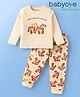 Babyoye 100% Cotton Knit Full Sleeves Night Suit with Mushroom Print & Patch Detailing - Cream