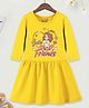 Trampoline Cotton Blend Three Fourth Sleeves Love Smile Friends Text Printed Dress - Yellow