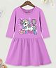 Trampoline Cotton Blend Three Fourth Sleeves Unicorn Printed Dress - Purple