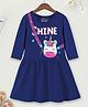 Trampoline Cotton Blend Three Fourth Sleeves Unicorn Printed Dress - Navy Blue