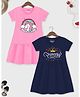 Trampoline Pack Of 2 Half Sleeves Unicorn & Princess Printed Dresses - Pink & Blue