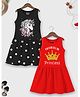 Trampoline Pack Of 2 Sleeveless Unicorn & Princess Text Printed Dresses - Red & Black