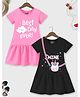 Trampoline Pack Of 2 Half Sleeves Best Day Ever & Shine Text Printed Dress - Pink & Black