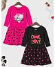 Trampoline Pack Of 2 Three Fourth Sleeves Princess & Cool Love Text Printed Dress - Pink & Black