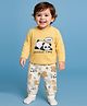 Babyoye Single Jersey Knit Full Sleeves Night Suit With Animal Print - Light Yellow & White