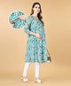 Bella Mama Viscose Woven Three Fourth Sleeves Floral Printed Maternity Kurta with Higlighted Neck & Pocket  - White
