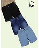 Kiddopanti Pack Of 3 Solid & Mild Washed Shorts - Black & Blue