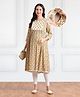 Bella Mama Woven   Three Fourth Sleeves Maternity Kurta with Floral Print & Pocket - Yellow