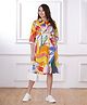 Bella Mama Viscose Woven Half Balloon Sleeves Maternity Dress With Floral Print - Yellow