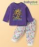 Babyoye Single Jersey Knit Night Suit With Animal Print - Purple