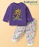 Babyoye Single Jersey Knit Night Suit With Animal Print - Purple