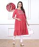 Bella Mama Woven Three Fourth Sleeves Maternity Kurta With Embroidery Yoke & Pocket Floral Print - Pink