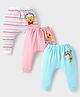 Babyhug Disney Interlock Knit Full Length Diaper Leggings With Winnie The Pooh Graphics Pack of 3 - Light Blue Pink & White