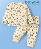 Babyoye Eco Conscious 100% Cotton Knit Full Sleeves Co-ords Night Suit with Vehicle & Rainbow Print - Cream