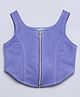 Taffykids Suede Sleeveless Solid Zip Up Crop Top - Blue